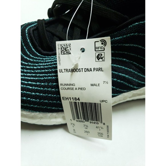 Adidas UltraBoost DNA Parley Core Black Blue Men\'s Running Shoes Sz 8 EH1184